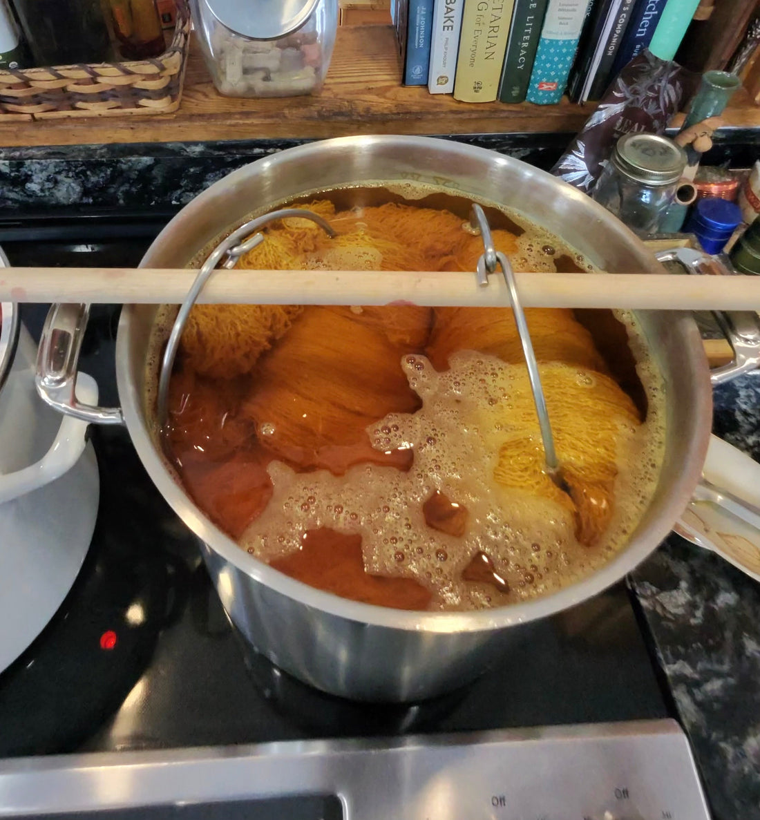 Eri Silk Yarn in Marigold Dye Bath
